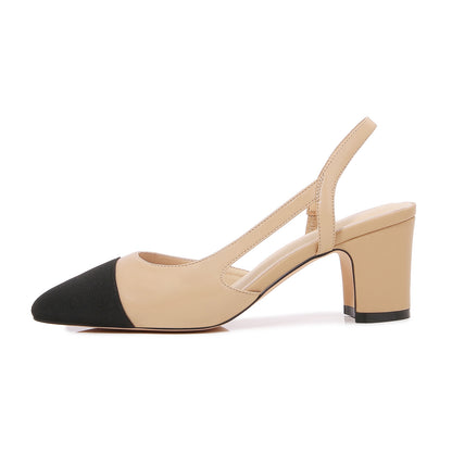 Women Chunky Heels Round Toe Two Tone Retro Splicing Office Shoes