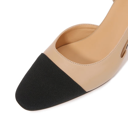 Women Chunky Heels Round Toe Two Tone Retro Splicing Office Shoes