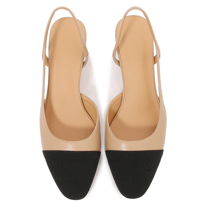 Women Chunky Heels Round Toe Two Tone Retro Splicing Office Shoes