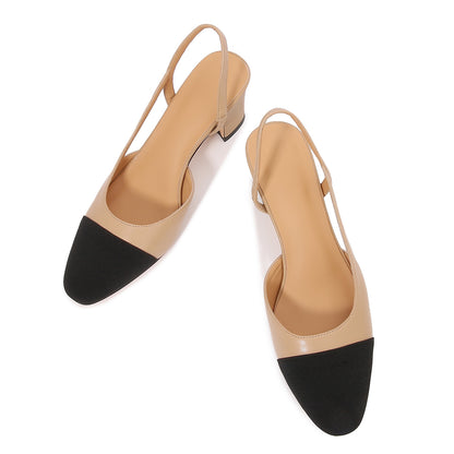 Women Chunky Heels Round Toe Two Tone Retro Splicing Office Shoes
