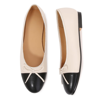 VivaLaver Women's Cap Toe Ballet Flats Two Tone Bow Flats Round Toe Shoes for Women Slip on Casual, Work, Dress Flats Pumps for Women