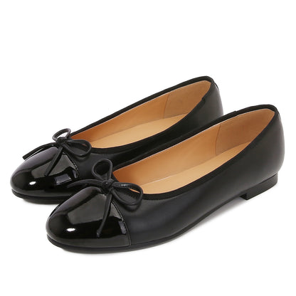 Women's Cap Toe Ballet Flats Two Tone Bow Flats Round Toe Shoes