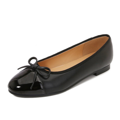 Women's Cap Toe Ballet Flats Two Tone Bow Flats Round Toe Shoes