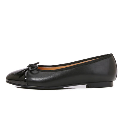Women's Cap Toe Ballet Flats Two Tone Bow Flats Round Toe Shoes