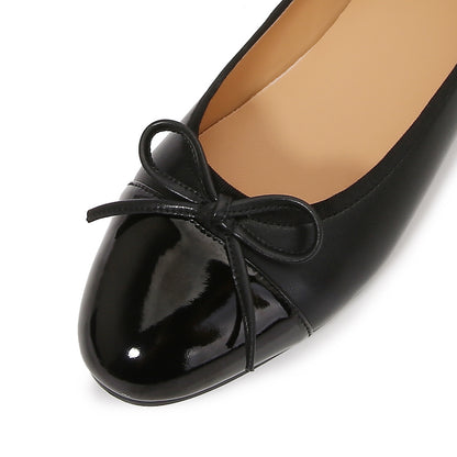 Women's Cap Toe Ballet Flats Two Tone Bow Flats Round Toe Shoes