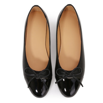 Women's Cap Toe Ballet Flats Two Tone Bow Flats Round Toe Shoes