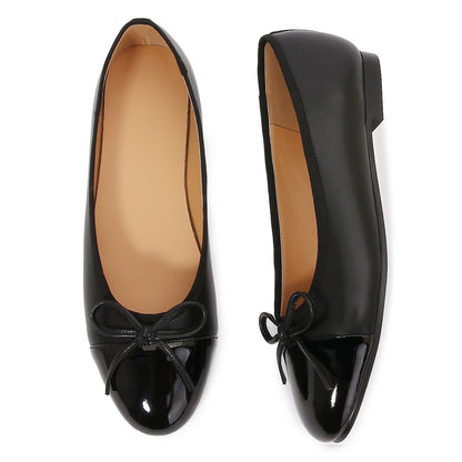Women's Cap Toe Ballet Flats Two Tone Bow Flats Round Toe Shoes