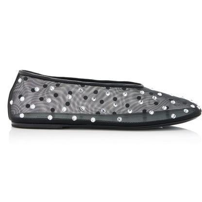 Women Mesh Ballet Flats Rhinestone Breathable Mesh Flats Slip On Ballerina Shoes Embroidered Floral Comfortable Casual Dress Shoes